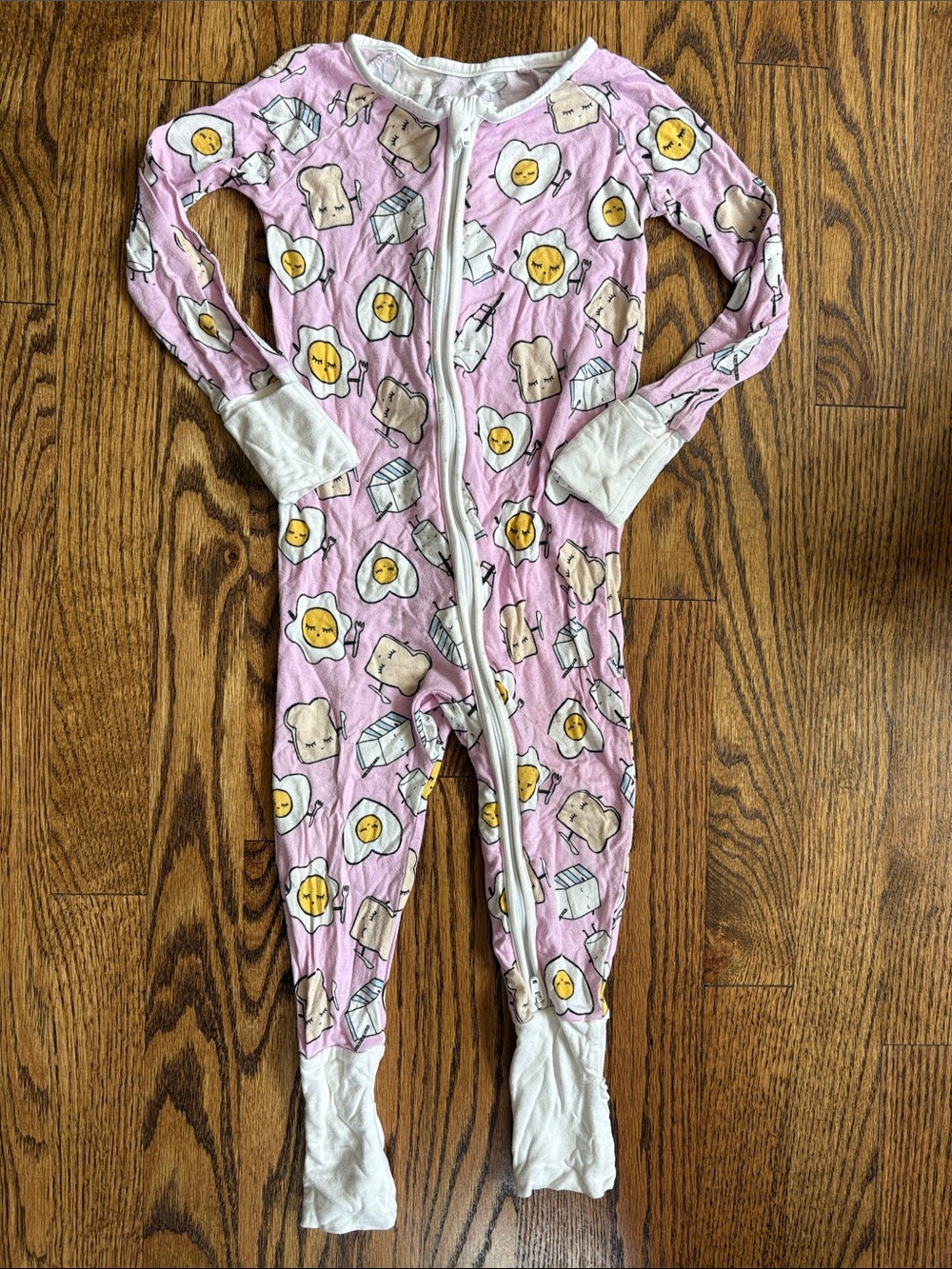 Little Sleepies Pink Breakfast Buddies zippy, size 12-18M. Good used condition